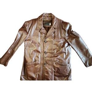 Vintage JC Penney Leather Coat Fur Lined Western Apparel 60s 70s 80s Brown Mens